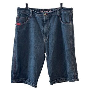 5ive Jungle Black Shorts Men Denim Baggy Hip Hop Y2K Red Chain Stitching‎ Sz 40
